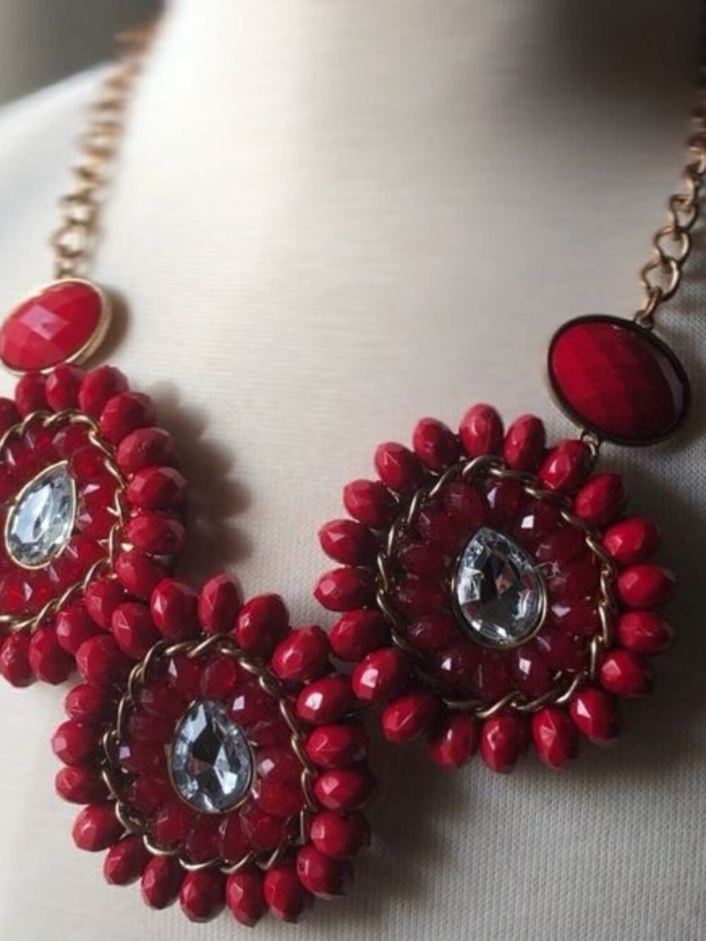 Bold Red Blossom Costume Necklace